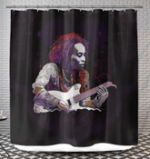 Close-up of Daisy Delight Shower Curtain's colorful daisy pattern.